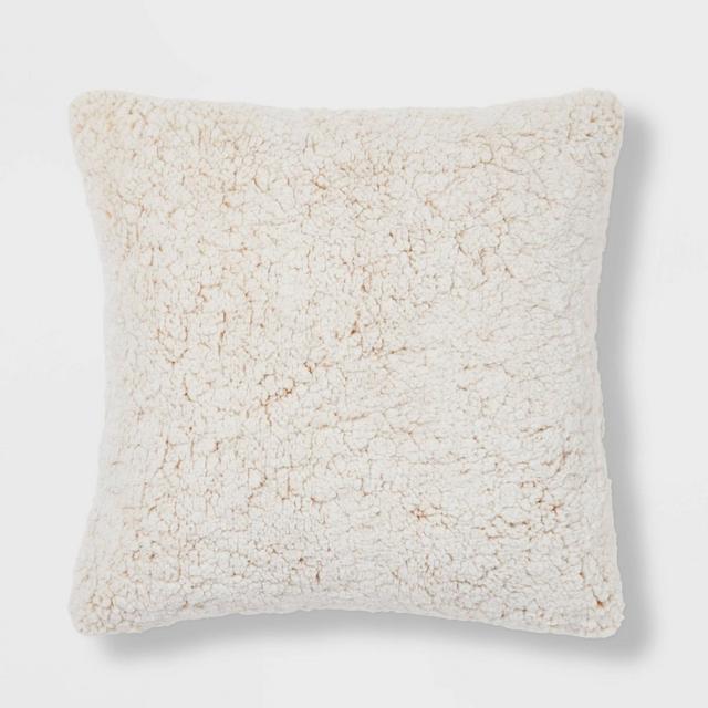 Tipped Sherpa Square Throw Pillow Neutral - Threshold™