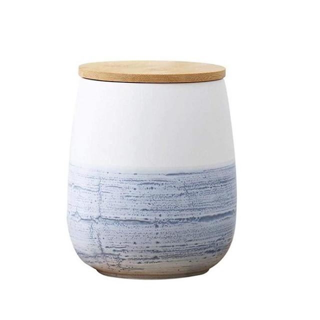 Food Storage Canister, Modern Design Round Ceramic Cookie Jars with Airtight Bamboo Lid, Perfect for Tea, Coffee, Spices,Snacks (105x105x115mm 700ml)
