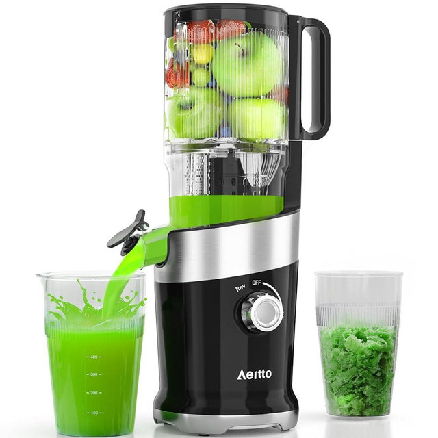 Cold Press Juicer，Aeitto 4.9" Large Feed Chute Juicer Machines for Whole Fruits & Vegetables,High Juice Yield,Professional Masticating juicer Easy to Clean,Black