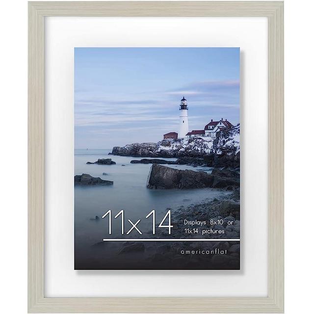 Americanflat 11x14 Floating Picture Frame in Light Wood - 11x14 Frame, 8x10 Floating Frame, or 5x7 Floating Frame with Polished Glass and Hanging Hardware - Horizontal and Vertical Formats for Wall