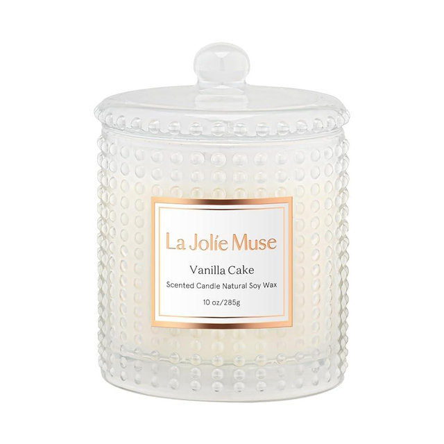 LA JOLIE MUSE Vanilla Cake Scented Candles, Vanilla Candles for Women, Candles for Home Scented, Natural Soy Candles, 75 Hours Long Burning, 10 OZ