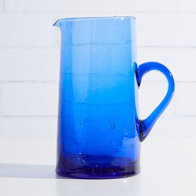 Moroccan Handcrafted Recycled Glass Pitcher, Blue