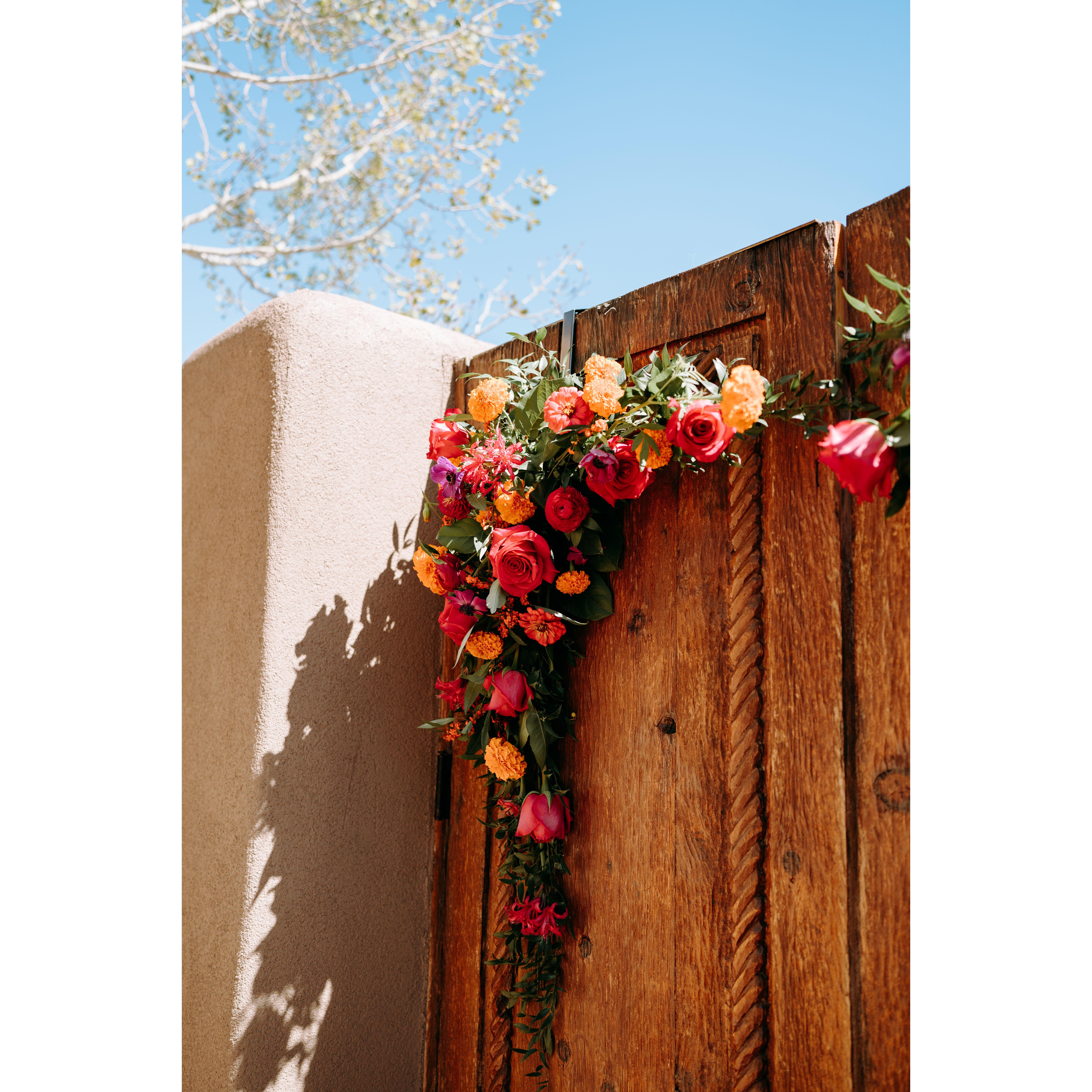 The courtyard doors, adorned with flowers, where we said our "I do's"