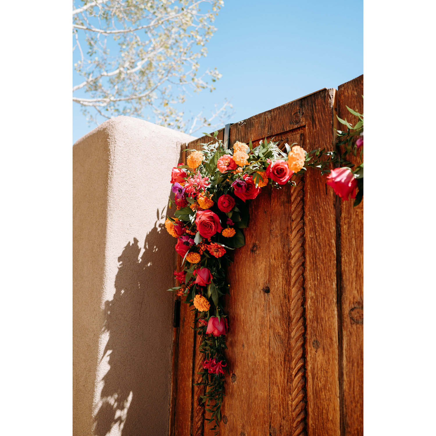 The courtyard doors, adorned with flowers, where we said our "I do's"