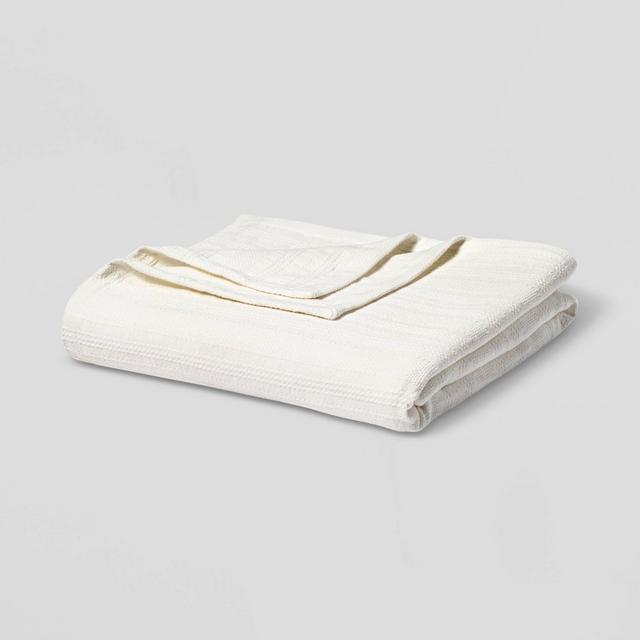 Full/Queen Textured Stripe 100% Cotton Bed Blanket White - Threshold™
