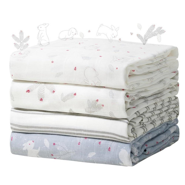 Momcozy Muslin Swaddle Blankets, 4-Pack Breathable and Skin-Friendly Receiving Blankets, Swaddle Blanket Shower Gifts & Baby Registry Essentials, Large 47"x47", Creamy Rabbit