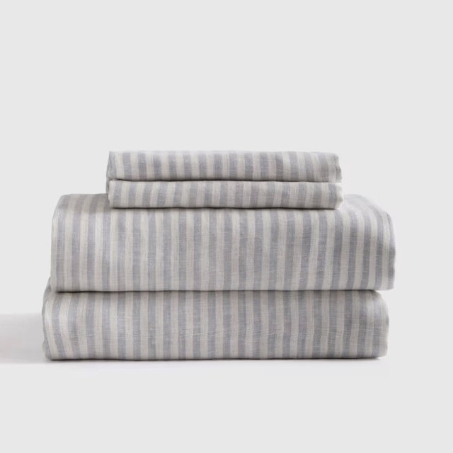 European Linen Stripe Sheet Set - Mist/White Stripe, Queen