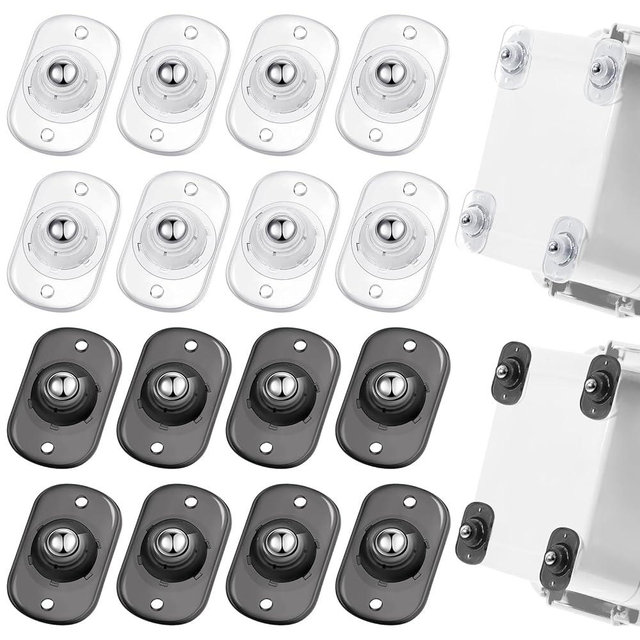 Self Adhesive Caster Wheels Mini Swivel Wheels Stainless Steel Paste Universal Wheel 360 Degree Rotation Sticky Pulley for Bins Bottom Storage Box Furniture Trash Can (16 Pcs, Clear Black and White)