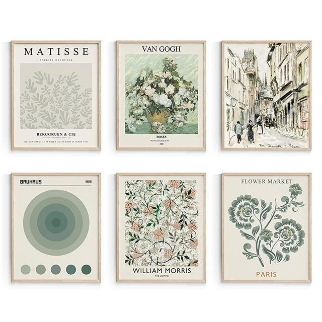 Habseligkeit Sage Green Master Wall Art Prints, Abstract Matisse Wall Art Exhibition Posters, Vintage Art Boho Art Prints, Retro Room Decor for Aesthetic Bedroom（8x10inch, Unframed