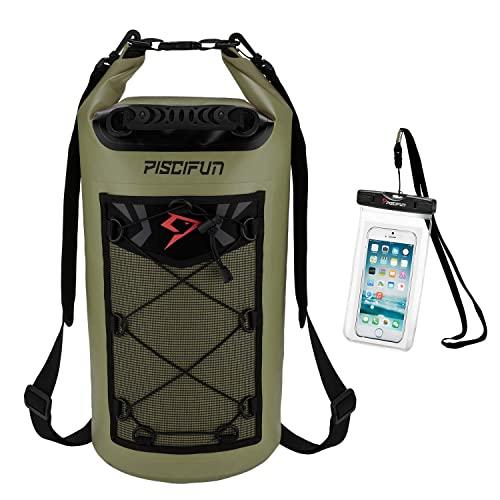 Piscifun Waterproof Dry Bag Backpack 5L 10L 20L 30L 40L Floating Dry Backpack with Waterproof Phone Case for Water Sports - Fishing, Boating, Kayaking, Surfing, Rafting Gifts for Men and Women