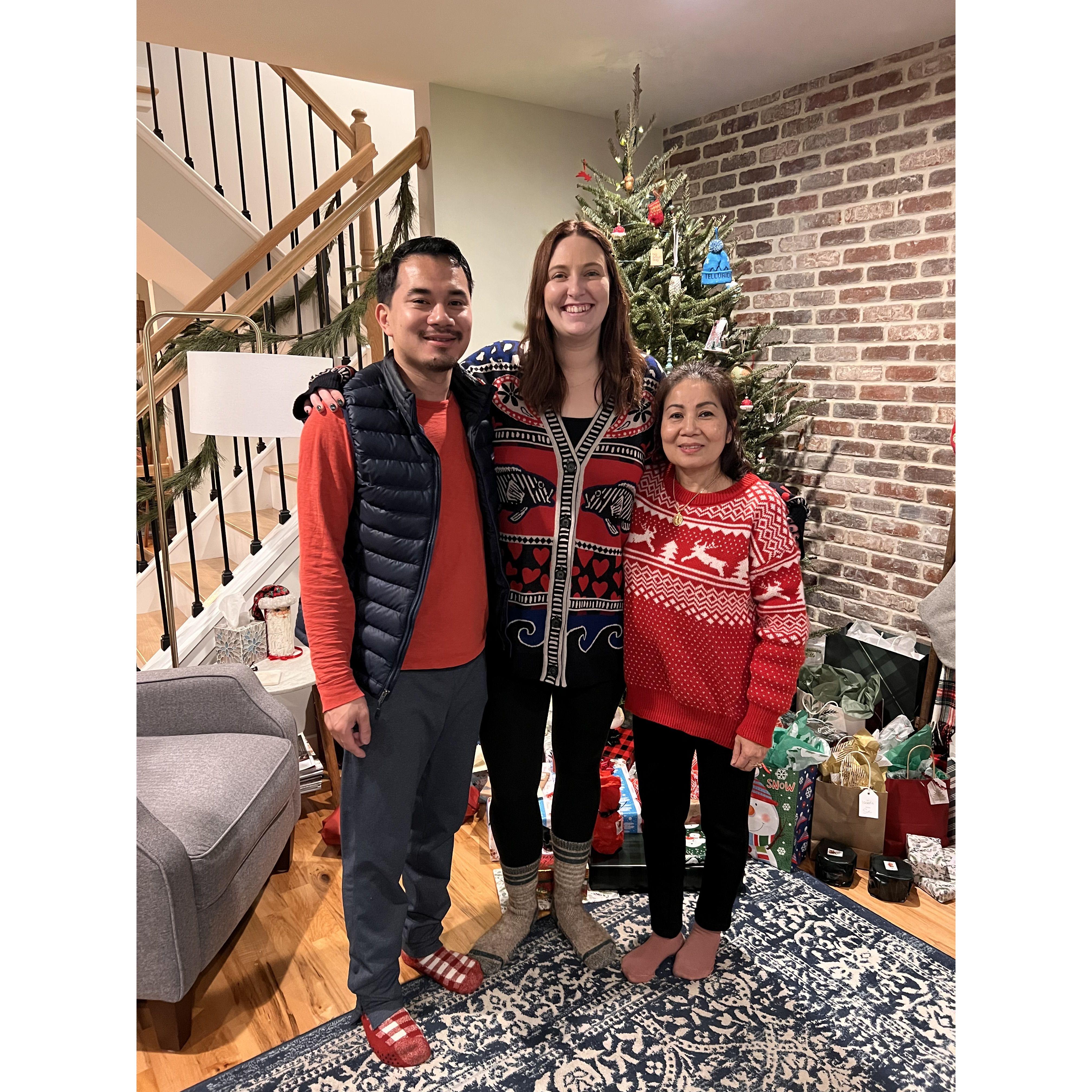 Have we mentioned we love hosting.. this was from this past holiday season, where both our families came together (most, darn germs) to celebrate the season in our new house. Here with Phuong’s Mom
