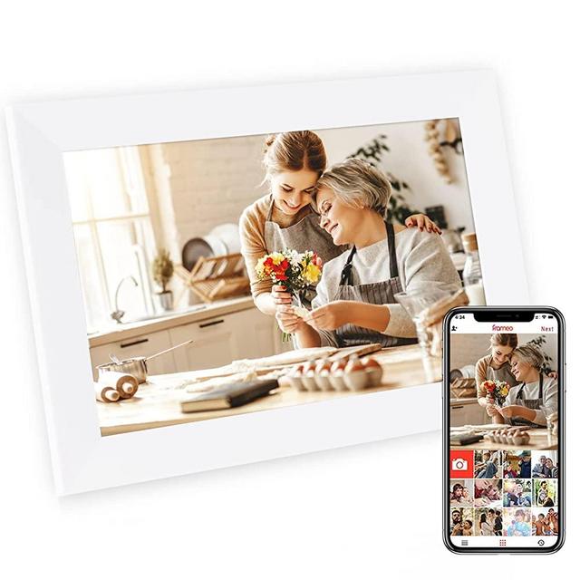 Ikismet WiFi Digital Picture Frame, 10.1 Inch Smart Photo Frame with App, 16GB Storage, HD Touch Screen Display, Auto Slideshow, Share Photos or Videos from Anywhere (White)