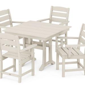 Lakeside 5-Piece Farmhouse Trestle Arm Chair Dining Set - Sand Color