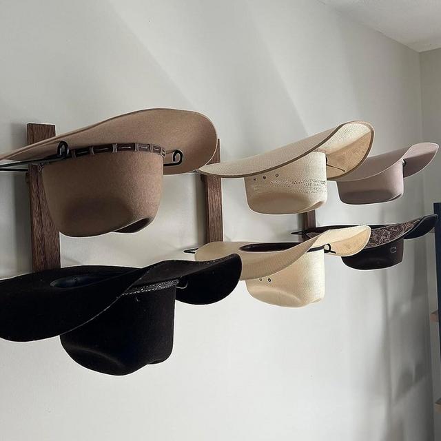 6 Piece with Wooden Board Cowboy Hat Rack Metal Wall Storage Hat Holder Organizer Large Capacity Space Saving Cowboy Hat Storage Rack Decor