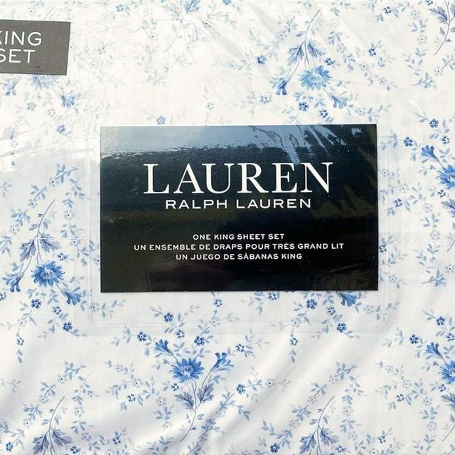 Lauren by Ralph Lauren Periwinkle Blue Floral 4PC King Sheet Set - Cotton Percale