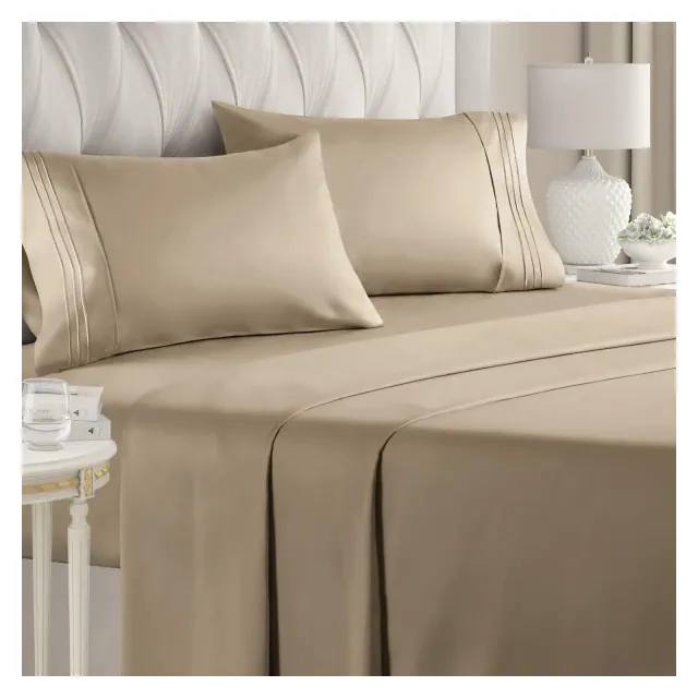 CGK Linens Luxury Soft 4 Piece Solid Bed Sheet Set - Deep Pocket Fits 8"-16" Mattresses in Cream, Size Full