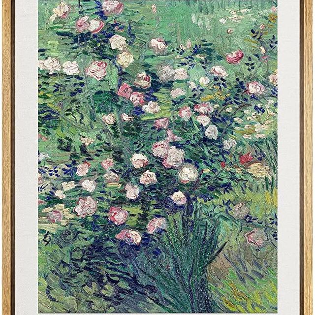 SIGNLEADER Framed Canvas Print Wall Art Rosebush in Blossom Botanical Brushstroke Illustrations Fine Art Traditional Colorful Multicolor for Living Room, Bedroom, Office - 16"x24" Natural