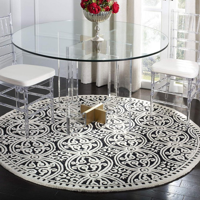 SAFAVIEH Cambridge Collection Area Rug - 6' Round, Black & Ivory, Handmade Moroccan Wool, Ideal for High Traffic Areas in Living Room, Bedroom (CAM123E)