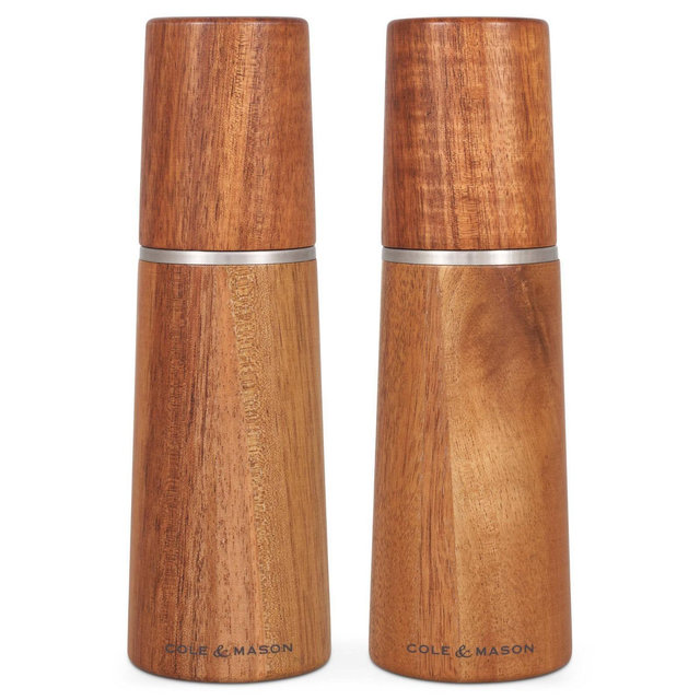 Cole & Mason 7.28" 2pc Ceramic/Acacia/Steel Marlow Gift Set Brown/Silver