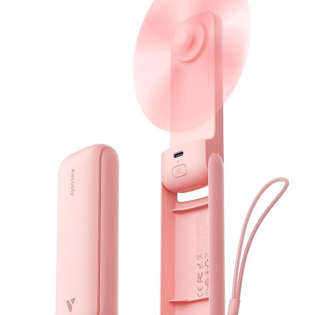 Aecooly Slim Handheld Fan, Mini Thin Portable Fan, Small Rechargeable Pocket [24H Max Cooling Time], Battery Powered Foldable Personal for Travel, Summer, Gifts for Women, Girls -Pink
