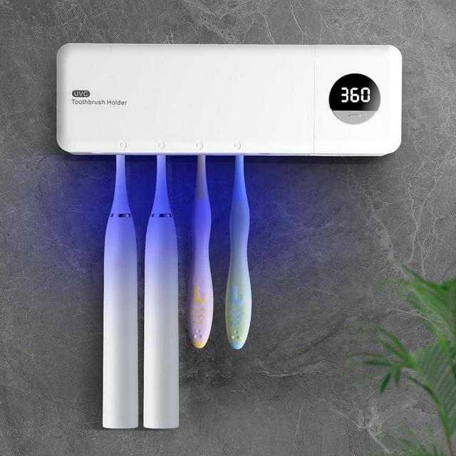 Auntyfey U-V-C Toothbrush Sanitiz-er and Holder, Toothbrush Cleaner Sanitiz-er, Wall Mounted Toothbrush Holders for Bathroom, Toothbrush Holders Wall, 4 Toothbrush Slots & Timer Function