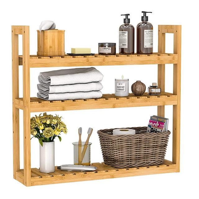 Bamboo Bathroom Shelf Over Toilet - 3 Tier Bathroom Shelves Wall Mounted for Towel Storage Shelf, Adjustable Bathroom Rack Organizer