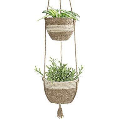 Natural Seagrass Hanging Planter Basket, Plant Pot Cover, Indoor Plant Pots