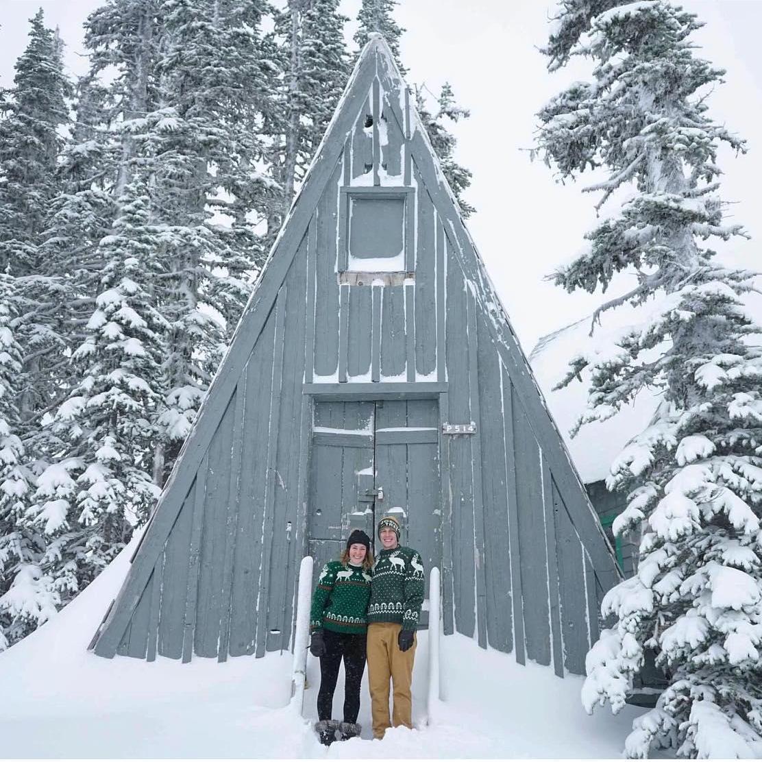 Christmas Day 2020 at Mount Rainier National Park, in real wool sweaters hand-knitted by Peter's late Grandma Shirley.