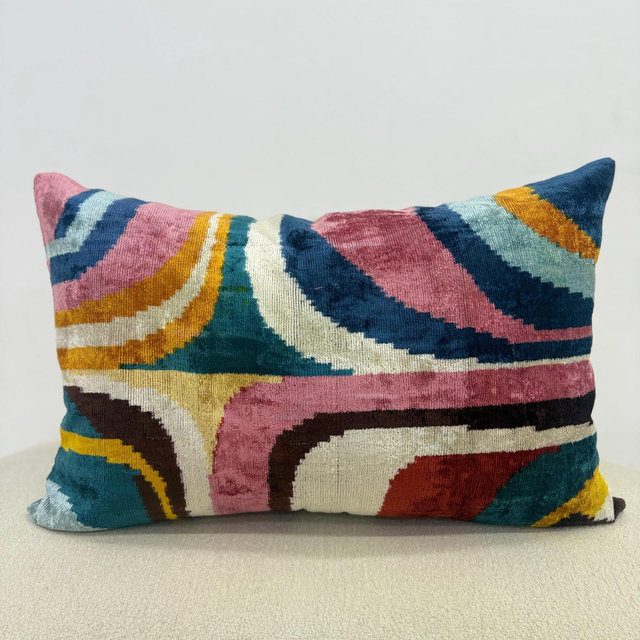 Handwoven Silk Velvet Ikat Pillow Cover: Bohemian Accent Cushion