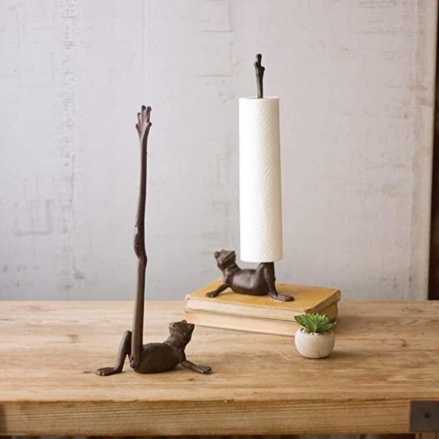 KALALOU CTM1005 Cast Iron Frog Paper Towel Holder, One Size, Brown