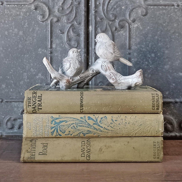 Antique Book Set of 3, Old Decorative Books for Bookshelf Styling & Farmhouse French Country Décor, Vintage