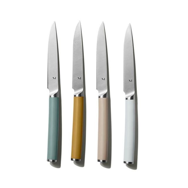 Material, The 5pc Stainless Steel Steak Knives Set, 4 Knives + Holder, Razor Sharp, Matte Finish, Dishwasher Safe, Willow
