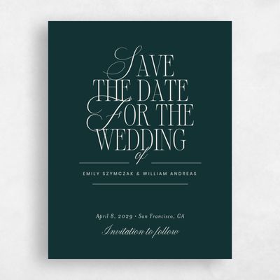 Dark Emerald, Green Wedding Save the Date - Thisbe Portrait