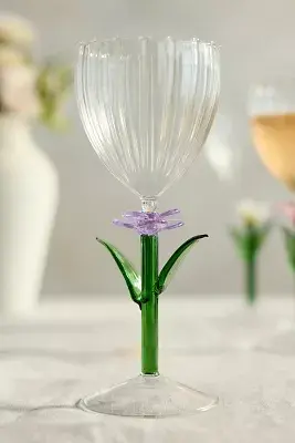 Floral Stem Wine Glass