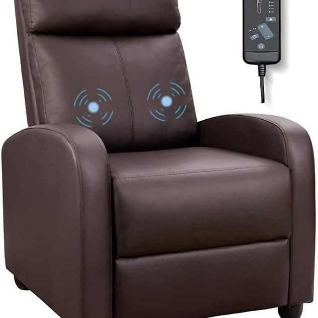 Tuoze Recliner Chair Massage Modern PU Leather Recliners Chair Adjustable Home Theater Seating with Sofa Padded Cushion (Brown)