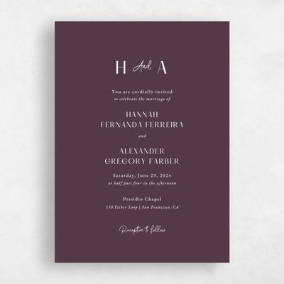 Dark Plum, Purple Wedding Invitation - Milford Type