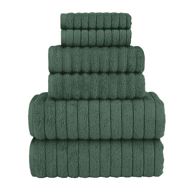 Elegant Comfort 100% Turkish Cotton Corduroy Ribbed Luxury Bath Towels 6-Piece Set, Premium Feel - Quick Dry, Highly Absorbent, Contains 2 Bath Towels, 2 Hand Towels, and 2 Washcloths, Hunter Green
