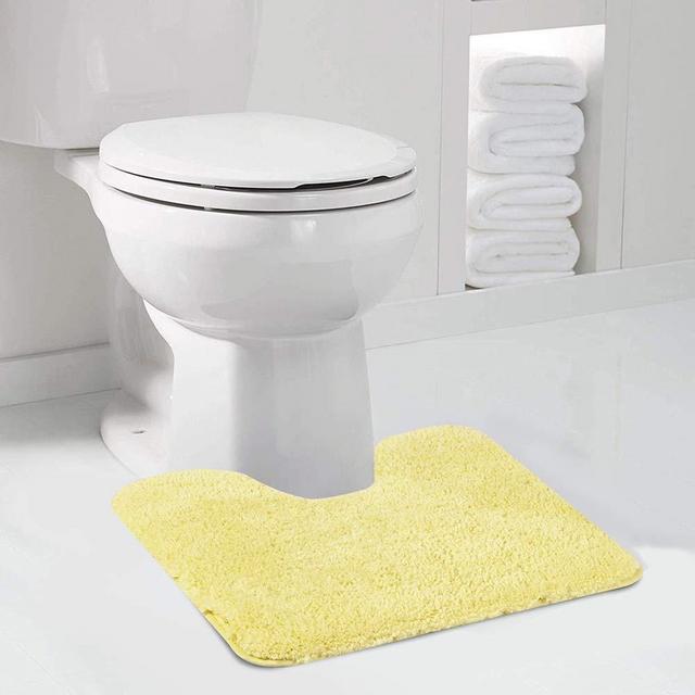 Walensee Bathroom Contour Rug (20x24, Yellow) Non Slip Bath Mat for Bathroom Water Absorbent Soft Microfiber Shaggy Bathroom Mat Machine Washable Bath Rug for Bathroom U Shape Toilet Rug