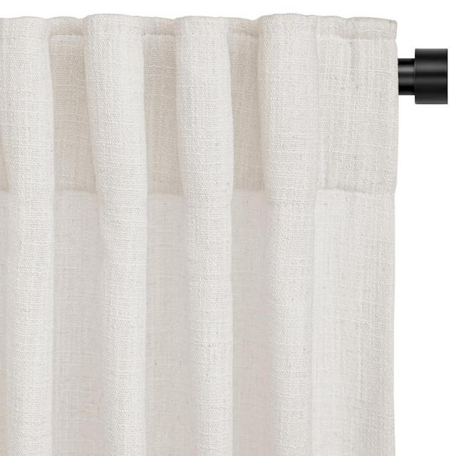 INOVADAY Ivory White Linen Curtains 96 Inches Long for Living Room Bedroom, Back Tab Sheer Privacy Curtains 96 Inch Length 2 Panels, Light Filtering Farmhouse Curtains&Drapes Cream Colored, W50xL96