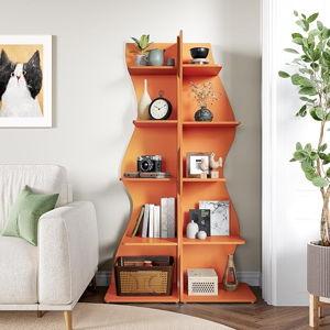 LITTLE TREE Small Corner Shelf, Modern 5-Tier Wall Corner Bookshelf, Stylish Bookcase Storage Rack for Small Space, Living Room, Bedroom