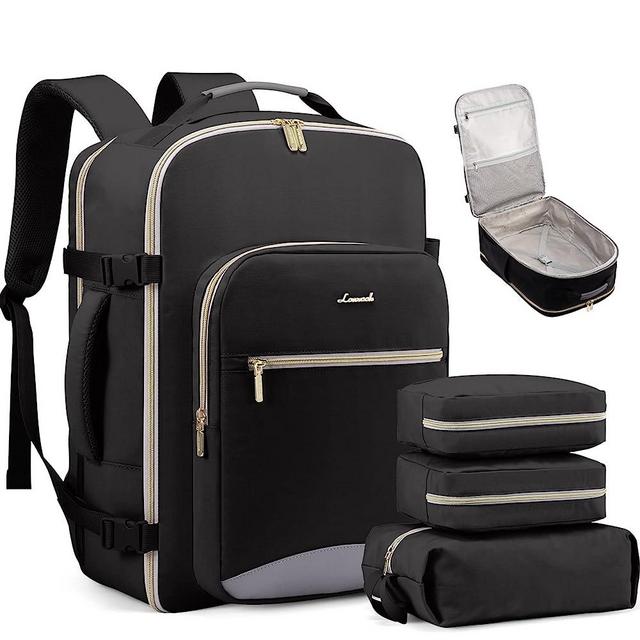 LOVEVOOK Travel Backpack for Women Men as Personal Item Flight Approved, 40L Luggage Carry On Backpack, 17.3inch Large Daypack Laptop Backpack Waterproof Outdoor Sports with 3 Packing Cubes, Black