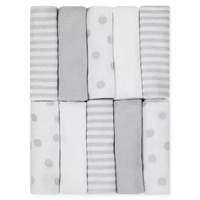 Just Born® Pom Pom 10-Pack Terry Washcloths in Grey/White
