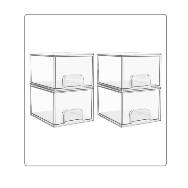 Vtopmart 4 Pack Clear Small Stackable Storage Drawers,Acrylic Bathroom Makeup Organizer,Plastic Storage Bins For Vanity, Undersink, Kitchen Cabinets, Pantry, Home Organization