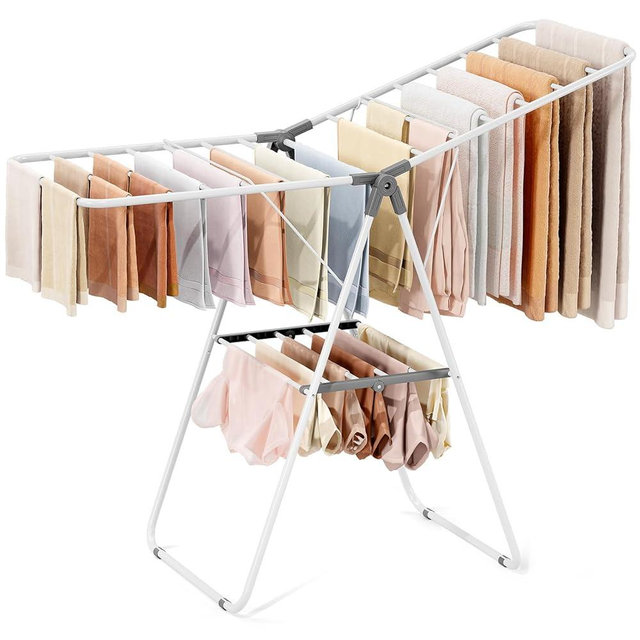 APEXCHASER Foldable Clothes Drying Rack, Adjustable Gullwings Space-Saving Laundry Drying Rack, Indoor Outdoor Use for Laundry Room Balcony Patio, Grey