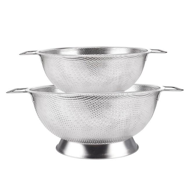 Gulex Stainless Steel Colander and Strainer Set(5-Quart and 3-Quart)， Strainer for Kitchen Food, Dishwasher Safe