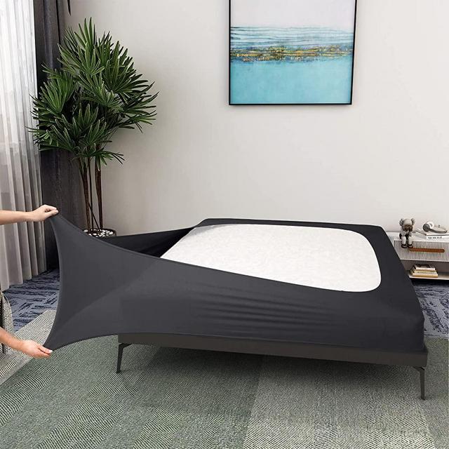 Box Spring Cover King Size - Jersey Knit & Stretchy Wrap Around 4 Sides Bed Skirt for Hotel & Home - King/Cal King, Gray
