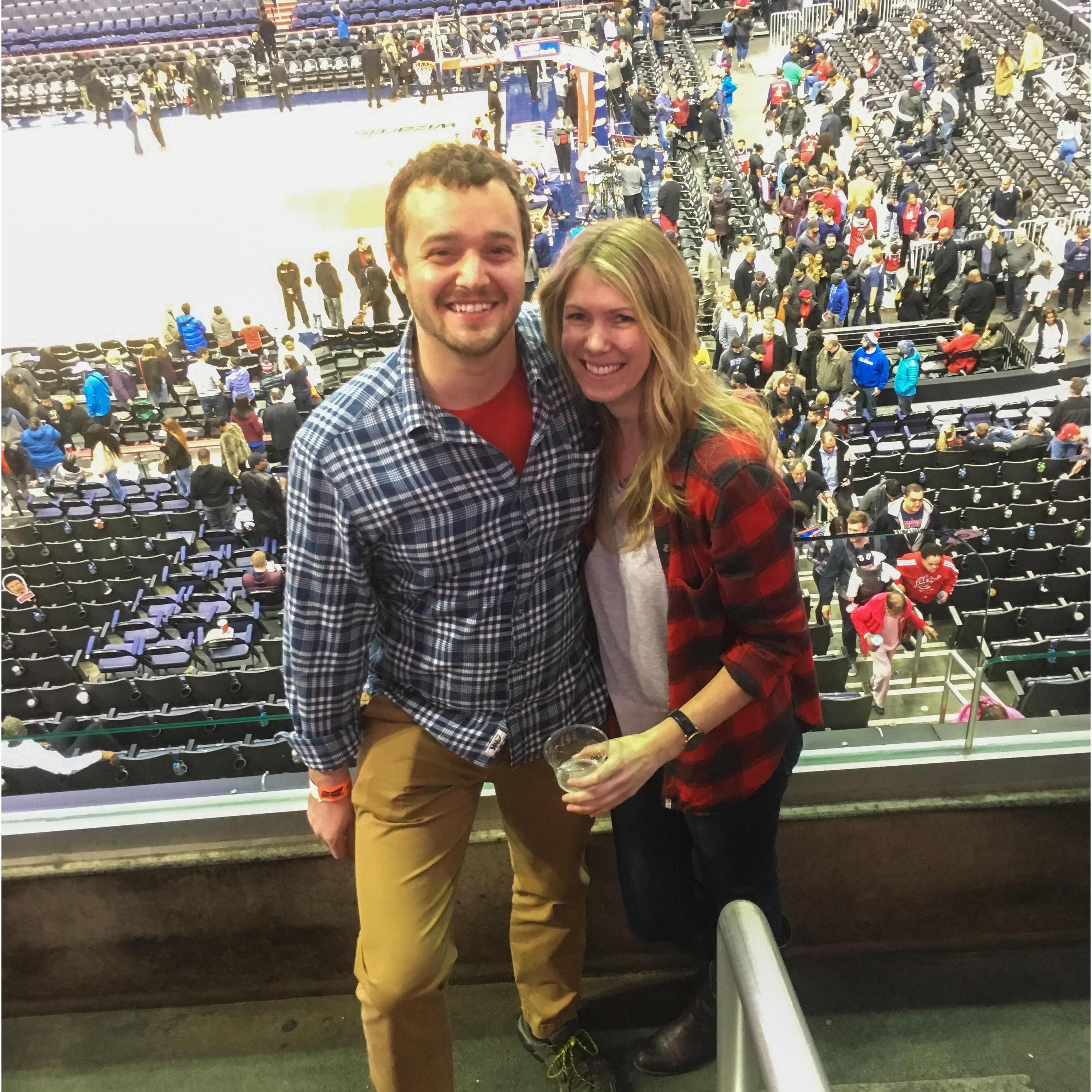 For our first anniversary Lizzie surprised Wes with club tickets to a Wizards game. Wes introduced Lizzie to the Wizards and (more importantly) Lizzie made Wes a Caps fan!