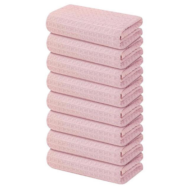 Homaxy Premium Microfiber Waffle Weave Kitchen Towels, 16 x 28 Inch Ultra Absorbent and Solid Color Dish Towels, 8 Pack, Pink
