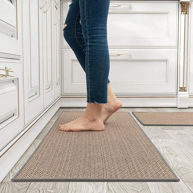 MontVoo Kitchen Rugs and Mats Washable [2 PCS] Non-Skid Natural Rubber Kitchen Mats for Floor Runner Rugs Set for Kitchen Floor Front of Sink, Hallway, Laundry Room 17"x30"+17"x47" (Granny Grey)