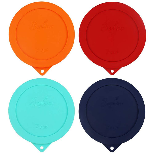 Sophico Sophico Round Silicone Storage Cover Lids Replacement for Anchor Hocking and Pyrex 7402-PC 6/7 Cup Glass Bowls (Container not Included) (MIX-4 pack)